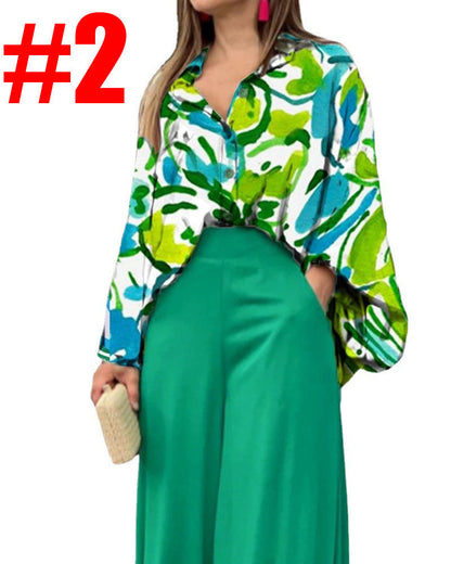 Women's American Printed Casual Loose Lapels Shirt High Suits