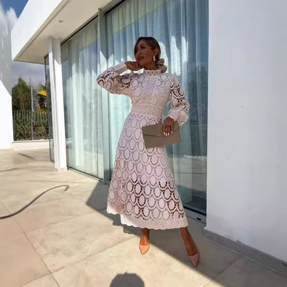 Women's Autumn Sexy Hollow Long-sleeved Stand Collar Dresses