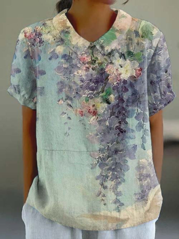 Fashion Summer Style Sleeve Printed Pullover Blouses