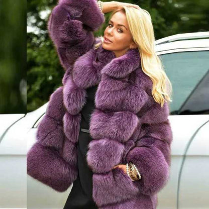 Women's Graceful Fur Imitation Fox Stitching Coats