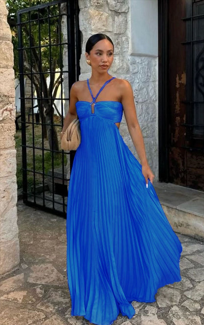 Summer Pure Color Pleated Sleeveless Suspender Dresses