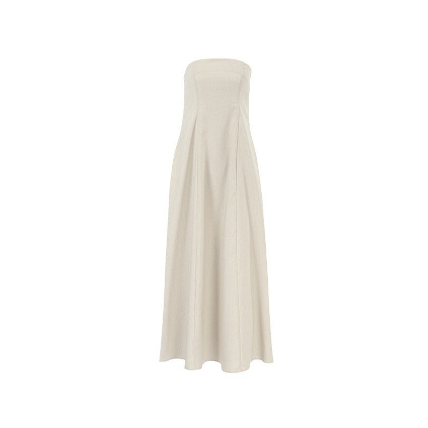 Women's Cotton Linen Tube Vacation High Waist Dresses