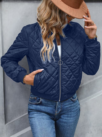 Women's Cotton Stand Collar Quilted Diamond Lattice Coats