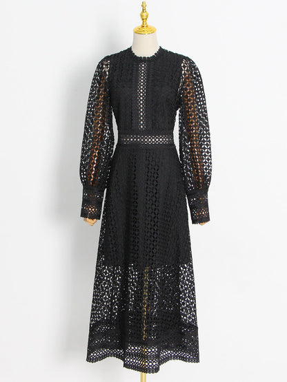 Women's Embroidered Dress Summer Round Neck Lantern Dresses