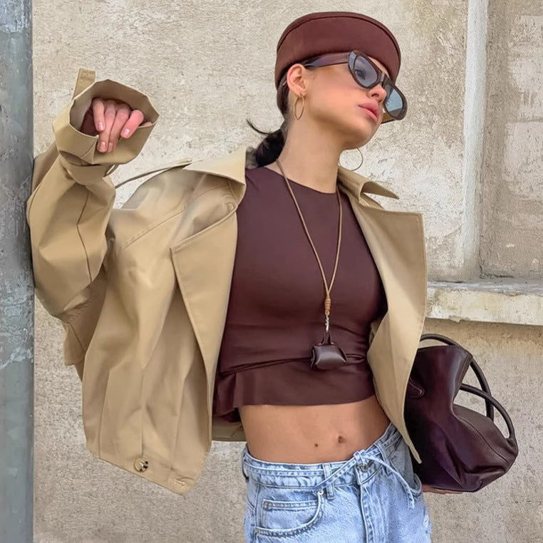 Women's Autumn Khaki Double Breasted Collar Trench Coats