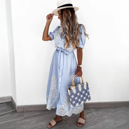 Women's Casual Summer Short-sleeved Waist Dress Dresses