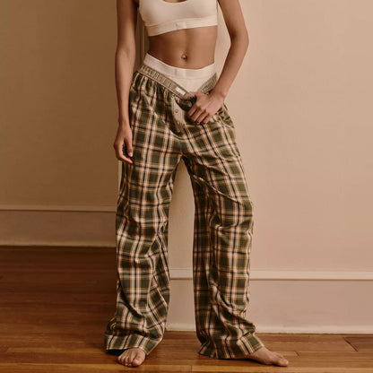 Women's Casual Comfortable Plaid Trousers Straight For Pants