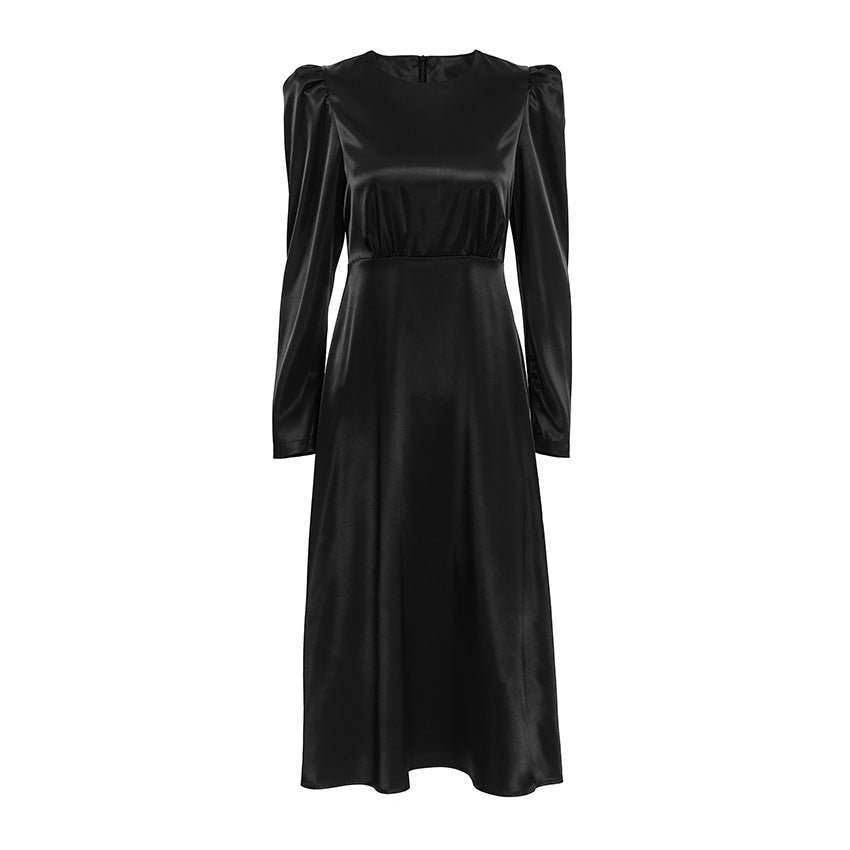 Women's Black Fashion Thick Matte Satin Round Dresses