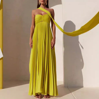 Women's Pure Color Pleated Dress Sleeveless Fashion Dresses