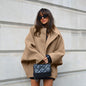 Women's Fashion High-grade Brown Woolen Lapel Batwing Coats