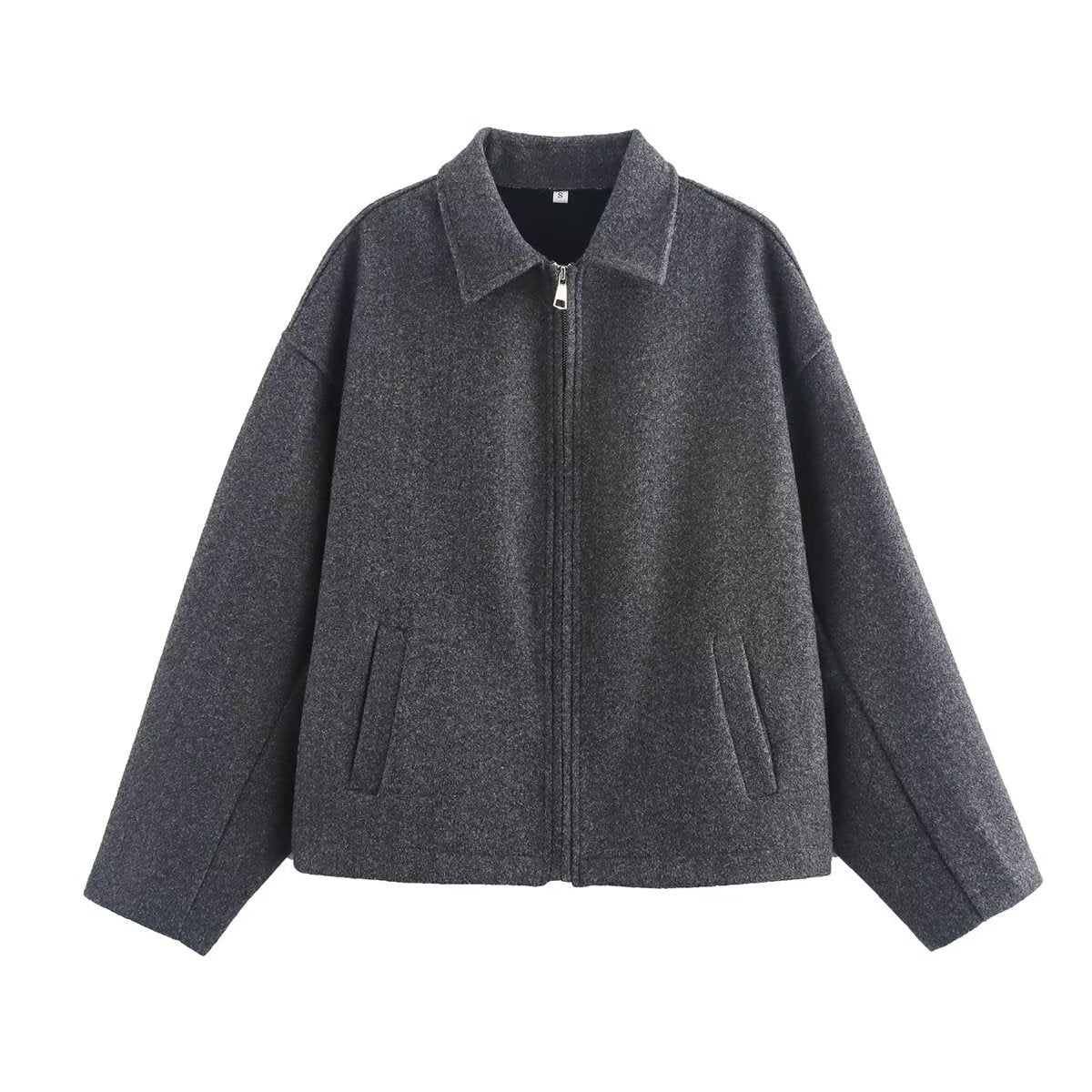 Women's Polo Collar Zipper Ornament Solid Color Coats