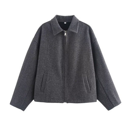 Women's Polo Collar Zipper Ornament Solid Color Coats
