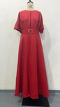 Color Fashion Round Neck Sleeves Dress Belt Shorts