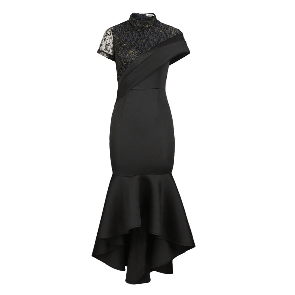 Women's Round Neck Sexy Lace Sleeve High Dresses