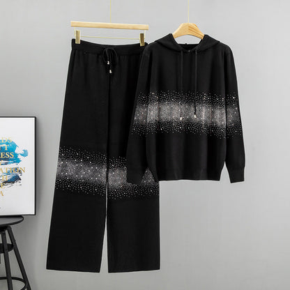 Women's Starry Hot Rhinestone Fashionable Knitted Autumn Suits