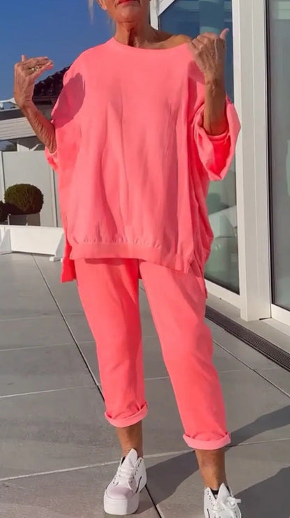 Women's Casual Solid Color Round Neck Long Suits