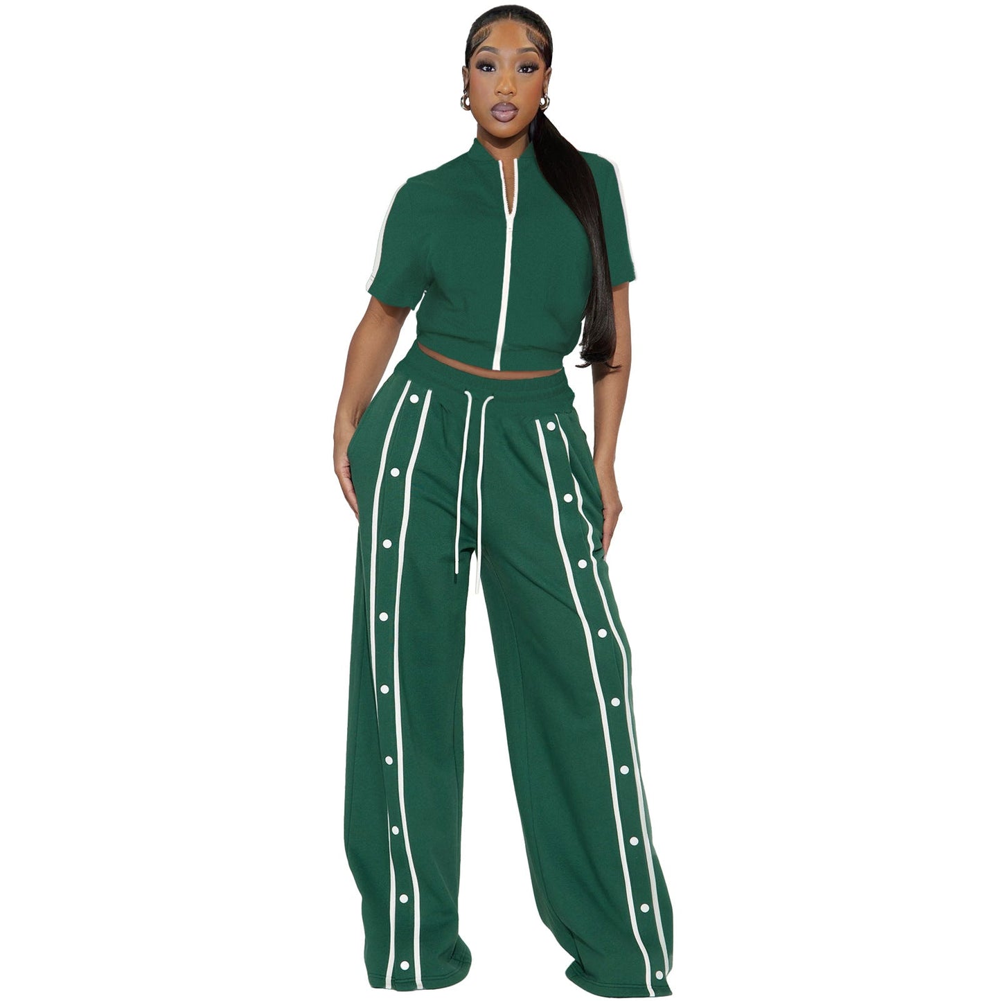 Women's Strap Wrap Breasted Loose Pockets Wide Leg Suits