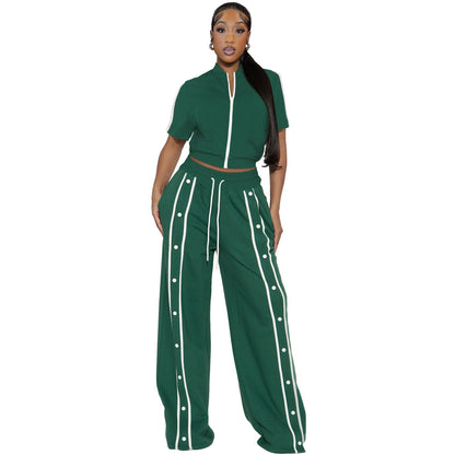 Women's Strap Wrap Breasted Loose Pockets Wide Leg Suits