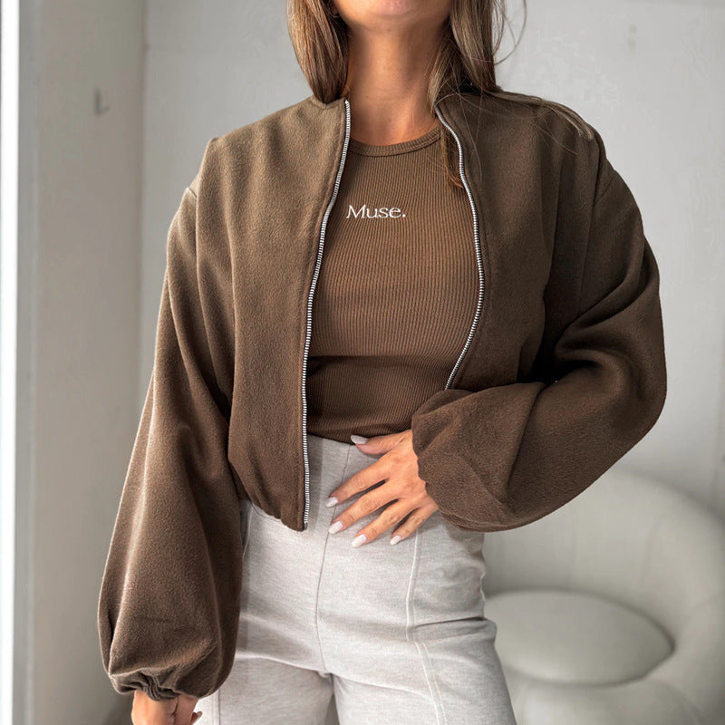 Women's Round Neck Lantern Sleeve Fashion Casual Jackets