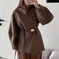 Women's High-grade Brown Woolen Design Temperament Fashion Coats