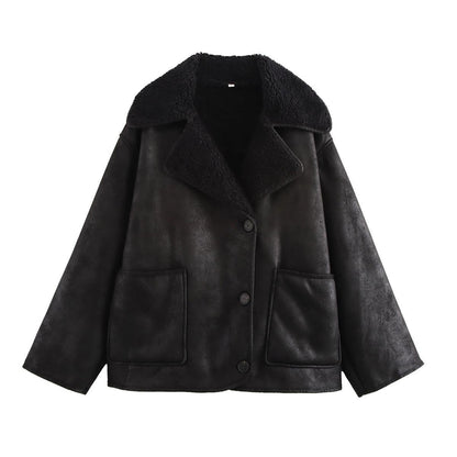 Women's Retro Style Woolen Lapel Loose Fur Tops