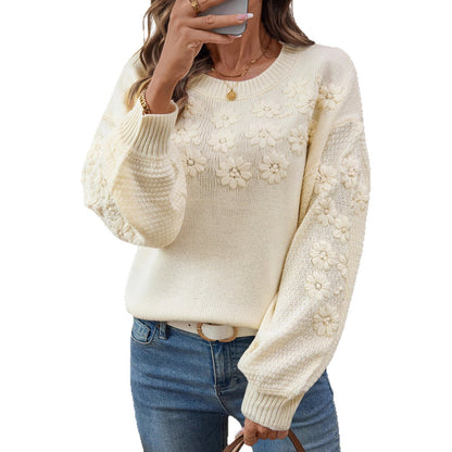 Three-dimensional Little Daisy Pullover Round Neck Sweaters