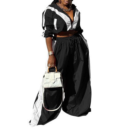 Women's Sportswear Woven Baggy Two-piece Set Stitching Suits