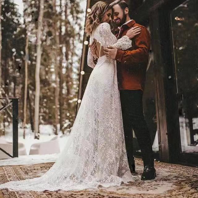 Women's Long Sleeve French Retro Light Dress Wedding Dresses