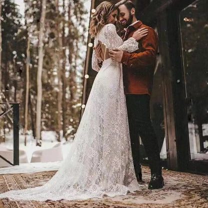 Women's Long Sleeve French Retro Light Dress Wedding Dresses