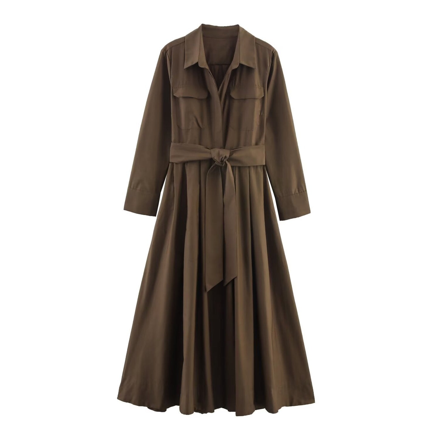 Women's Fashion Vacation Style Versatile Poplin Shirt Dresses