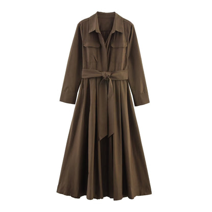 Women's Fashion Vacation Style Versatile Poplin Shirt Dresses