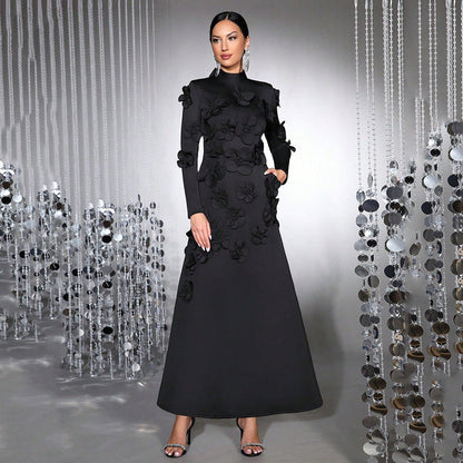 Women's Elegant Dress Autumn Stand-up Collar Tie Dresses