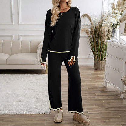 Women's Temperament Leisure Solid Color Knitted Long-sleeved Suits