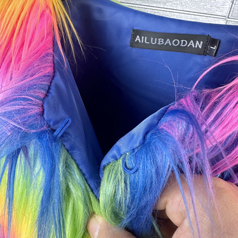 Falling Extended Furry Rainbow Color Goat Coats