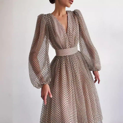 Elegant Lady Puff Sleeve Polka Dot Dresses