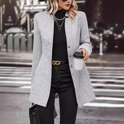 Women's Solid Color Stand Collar Button Trench Coats
