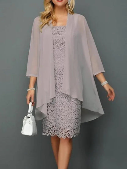 Fashion Casual Lace Chiffon Dress Two-piece Suits