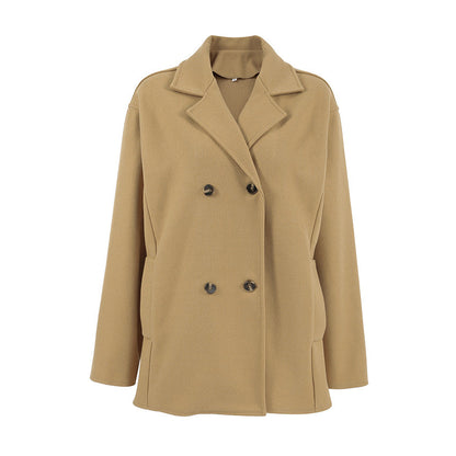 Women's Woolen Mid-length Loose Thick Brown Double-breasted Coats