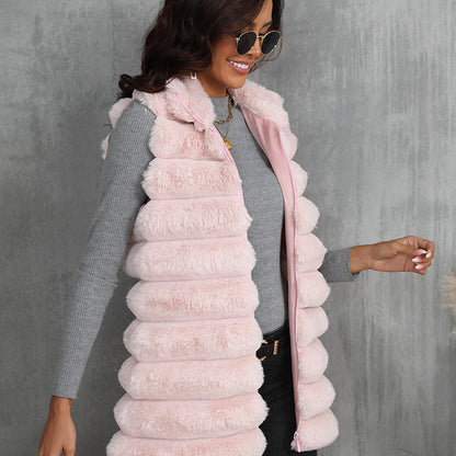 Women's Faux Fur Mid-length Zipper Winter Clothing