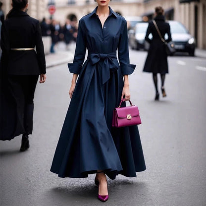 Women's Shirts Collar Solid Color Maxi Dress Dresses