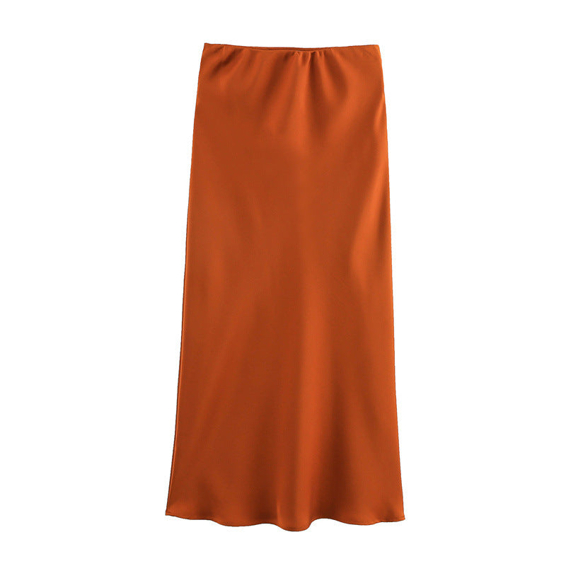 Women's Summer French Fashion Silk Satin Texture Skirts
