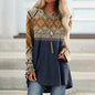 Women's Digital Printing Round Neck Long Sleeve Blouses