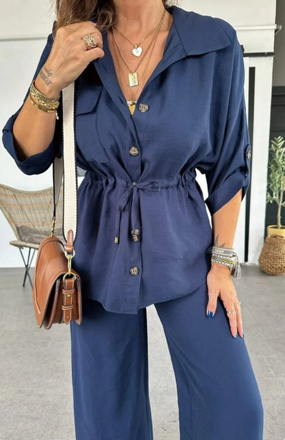 Women's Loose Casual Solid Color Drawstring Patch Suits