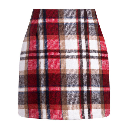 Women's High Waist Tartan Tight Pencil Wool Skirts