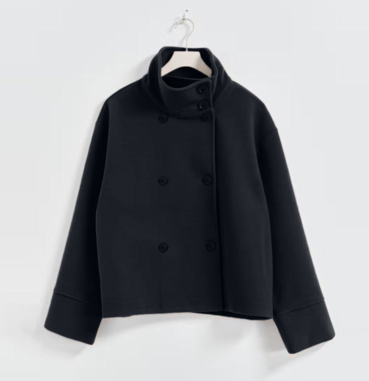 Women's Elegant Stand Collar Button Long-sleeved Woolen Coats