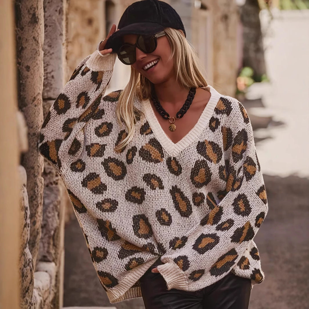 Loose Pullover Coffee Color Irregular Pattern Sweaters