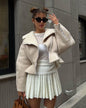 Women's Lapels Fashionable Korean Long Sleeve Solid Coats