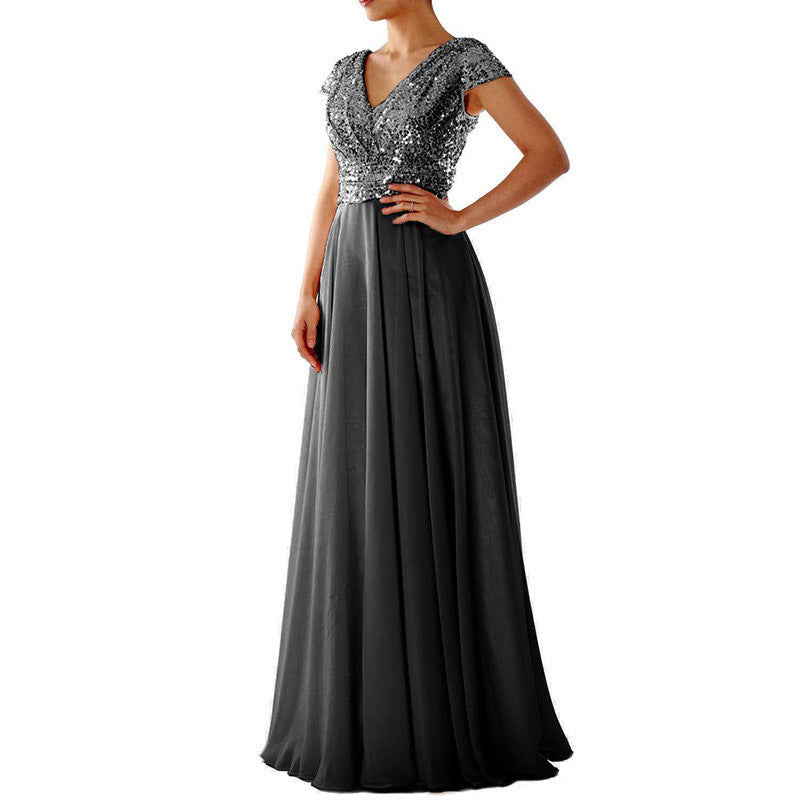 Summer Dress Sequins Chiffon Stitching Long Dresses