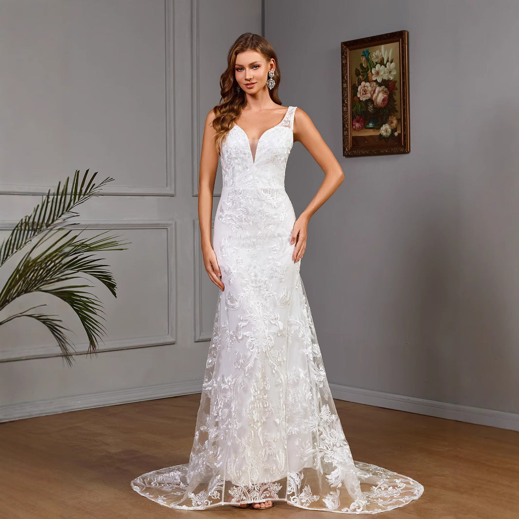 Women's Dress Sexy White Lace Bridal Simple Wedding Dresses