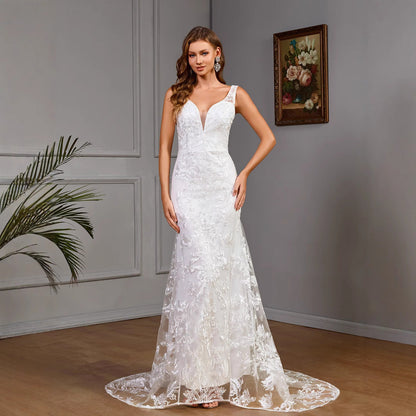Women's Dress Sexy White Lace Bridal Simple Wedding Dresses